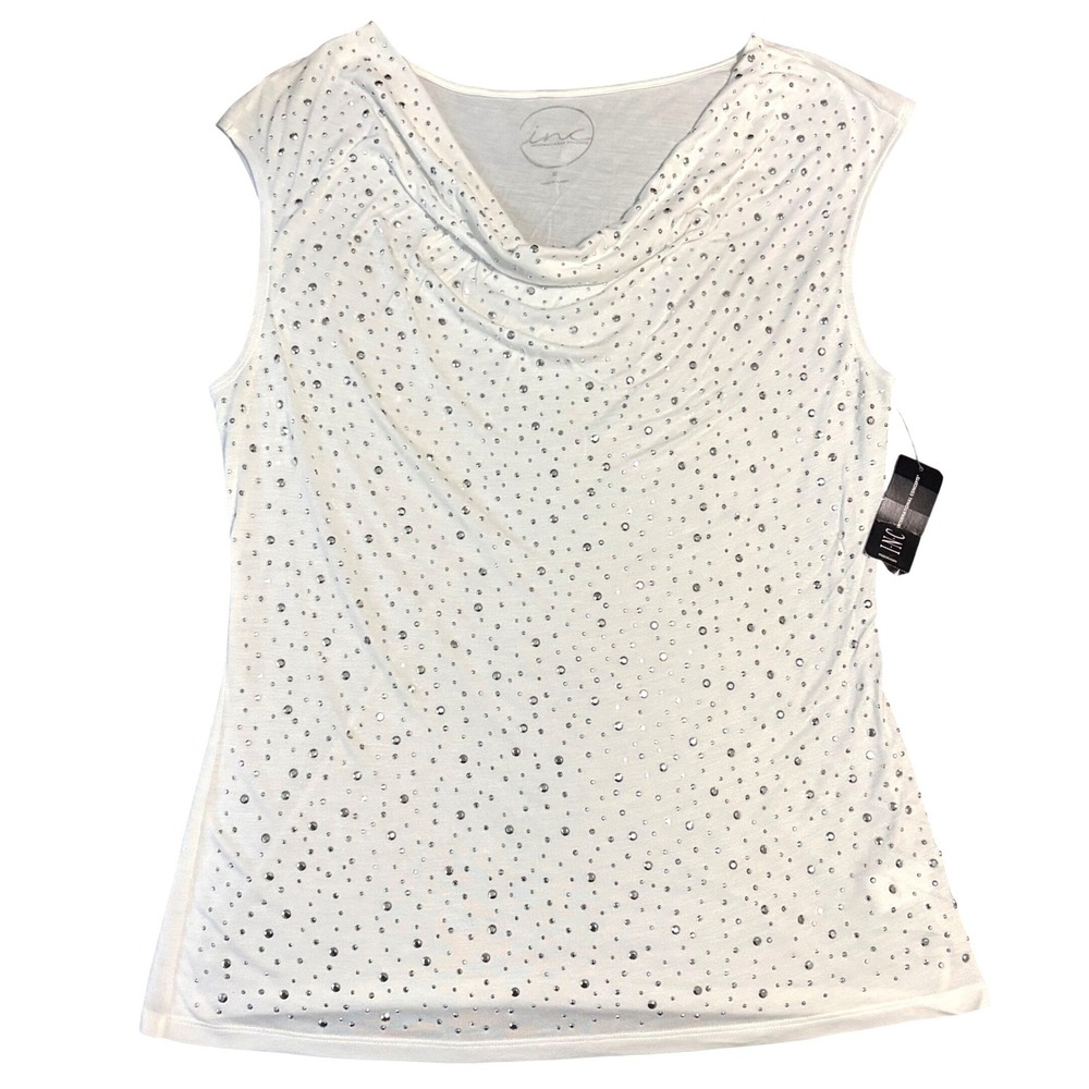 NEW INC International Concepts Sleeveless Studded Top White XL Embellished Party